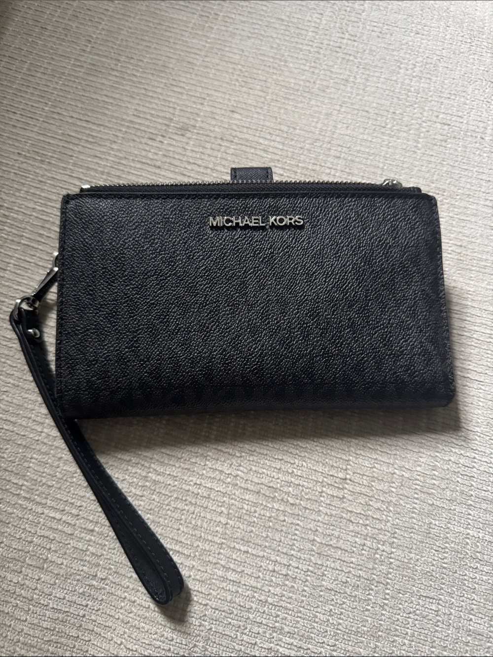 Michael Kors Black Leather Wristlet with Silver Logo